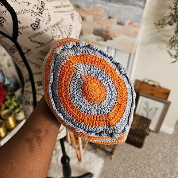 Orange & Grey Crochet Tote Bag by Kat. Man.Doo – Made in Nepal – Cotton – Small - Picture 8 of 14